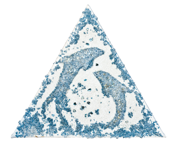 Delfin-Kristall-Relief-Dreieck in Blau - 30 x 25 cm - Original-Bild auf Leinwand-Keilrahmen
